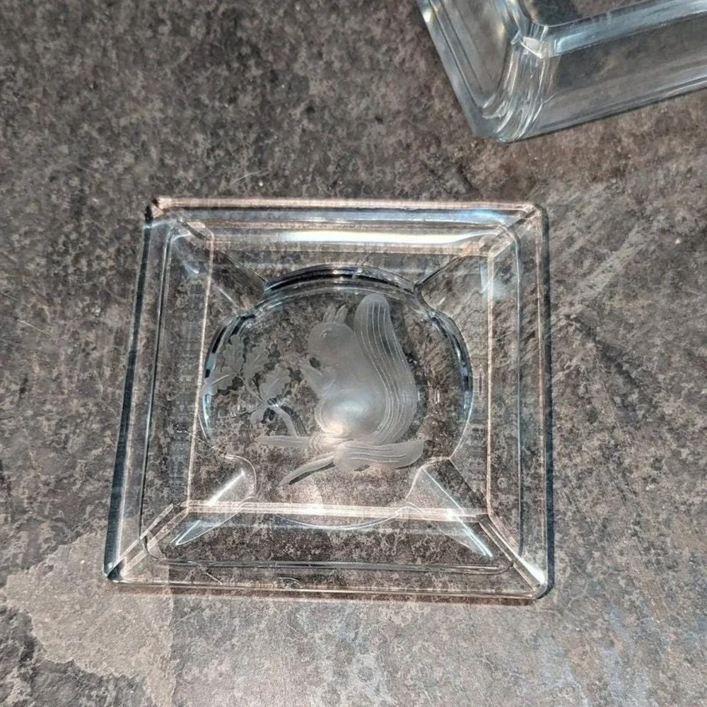 Vintage Val St Lambert Signed Cut Crystal Squirrel Trinket Box Paperweight Decor